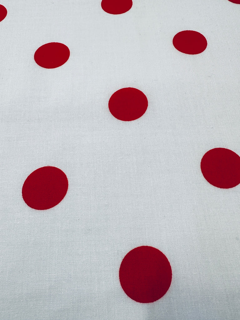 REMNANT Vintage Fabric 1980s Patchwork Red Polka Dot on White Cotton 55cm x 30cm