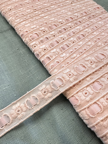 Vintage Pale Pink Satin Ribbon Eyelet Trim 1.8cm Wide
