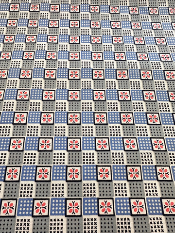 Vintage Fabric 1940s 50s Small Squares Crisp Cotton 86cm Wide