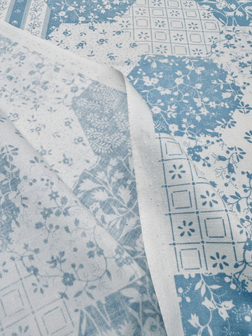 FAT QUARTER Vintage Fabric 1980s Faux Hexie Quilt Blues & White Laura Ashley Style 44cm x 50cm