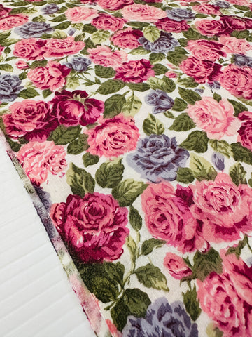 LAST PIECE Modern Fabric Quilt Cotton Flowers on White 108cm x 50cm