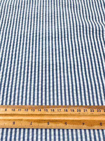 Vintage Fabric Modern? Vintage? Classic Chambray Blue White Cotton Blend Seersucker 112cm Wide