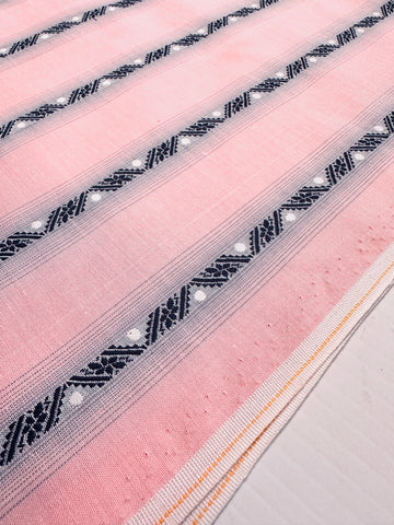 Vintage Fabric 1960s 70s Light Weight Pale Pink Cotton w/ Embroidered Stripe Spot 88cm Wide