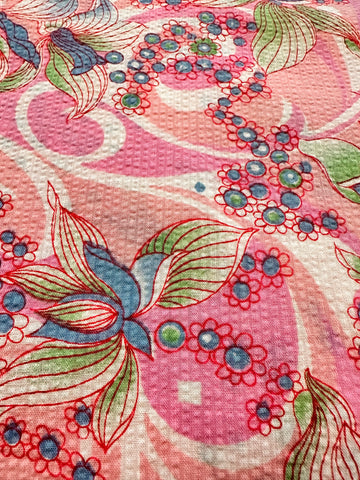 Vintage Fabric 1960s 70s Pacifica Psychedelic Pink Tropical Cotton Plisse 88cm Wide