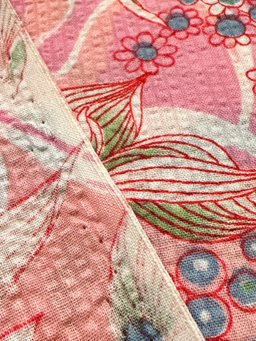 Vintage Fabric 1960s 70s Pacifica Psychedelic Pink Tropical Cotton Plisse 88cm Wide
