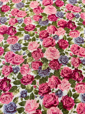 LAST PIECE Modern Fabric Quilt Cotton Flowers on White 108cm x 50cm