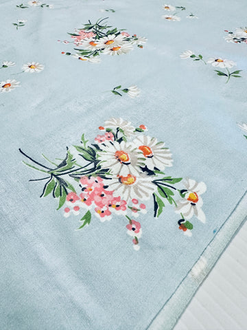 Vintage Fabric 40s 50s Rare Chintz Dress Cotton w/ Pretty Bouquets on Sky Blue 88cm Wide