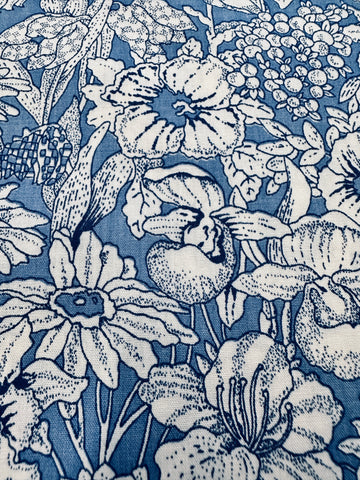LAST 1/2m: Modern Fabric White Floral on Dusky Blue Cotton Poplin 112cm x 50cm