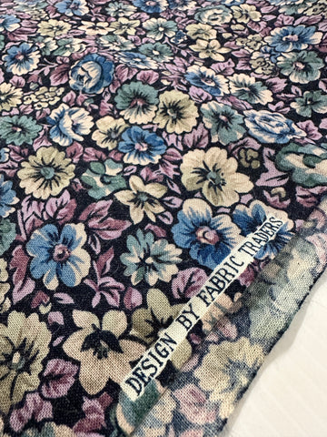 Vintage Fabric 1980s Muted Floral on Navy Soft Cotton Blend 112cm Wide