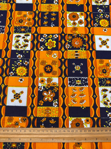 Vintage Fabric 60s 70s Wild Flower Power Cotton 90cm Wide