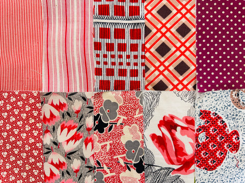 6cm x 12cm Fabric Pack - 10 Pieces - Mid-Century Cottons - Reds