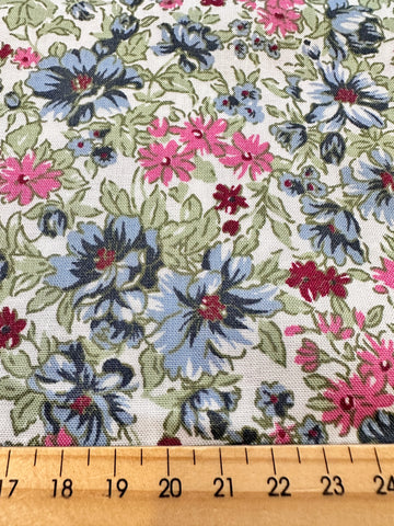 CLEARANCE Vintage Modern Fabric Rayon Cotton Blend w/ Floral Print on White 136cm Wide