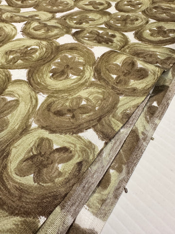 Vintage Fabric 1960s Olive Green Abstract Flowers Acetate Beautiful Feel 88cm Wide