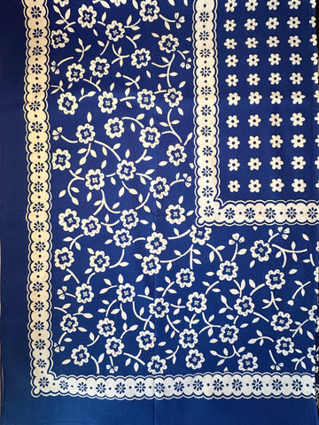 Vintage Tablecloth Crispy Unused Cotton Crepe 1970s Blue & White 120cm x 164cm