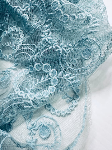 Vintage Fabric 1960s? 1970s Striking Pale Blue Lace 90cm Wide