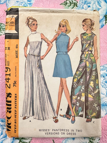 TO-DIE-FOR PANTDRESS or DRESS: McCall’s Sewing Pattern 1970 Size 14 Bust 36 Unused FF *2419