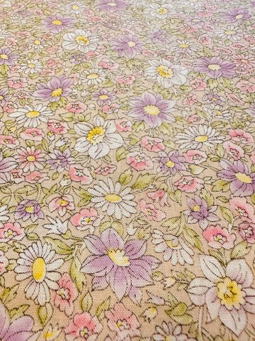 Vintage Fabric 1980s Light Weight Cotton Cottagecore Pastel Floral 85cm Wide