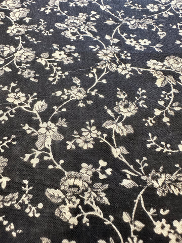 LAST PIECE Vintage Fabric 1950s? Small White Flowers on Black 87cm x 50cm