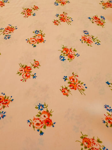 Rare 1930s Silky Natural Rayon Pale Pink w/ Small Flowers 72cm x 215cm