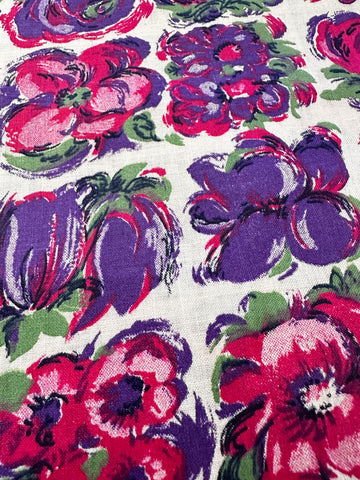 Vintage Fabric Spectacular 1950s Crispy Cotton w/ Bright Flowers 88cm