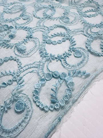 Vintage Fabric 1960s? 1970s Striking Pale Blue Lace 90cm Wide