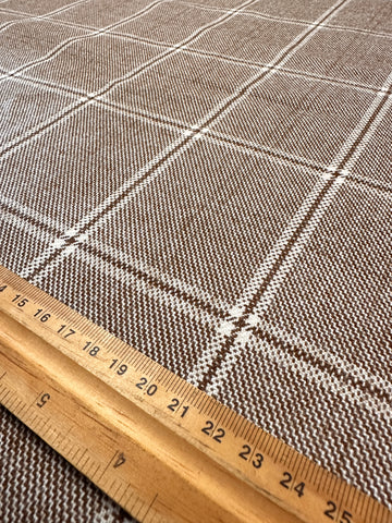 FAT QUARTER Vintage Fabric Wool Blend? 1960s Windowpane Check Plaid Browns 70cm Wide