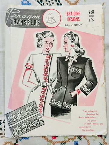 BRAIDING DESIGNS: Rare Paragon Transfers Pattern 1940s  *Number 258