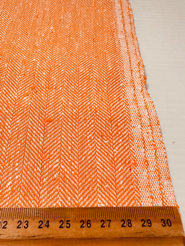 Vintage Fabric 1960s? Bright Peach White Herringbone Weave 88cm Wide