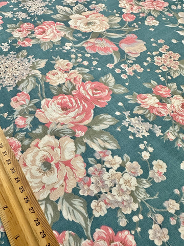 Modern Fabric 2000s Quality Cotton Pink Flowers on Teak 100cm Wide