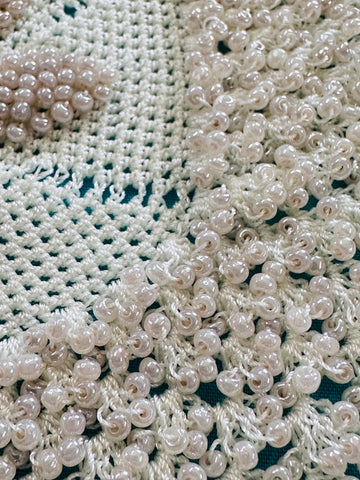 Vintage Crochet Milk Jug Cover w/ Glass? Beads Doily 16cm Diameter