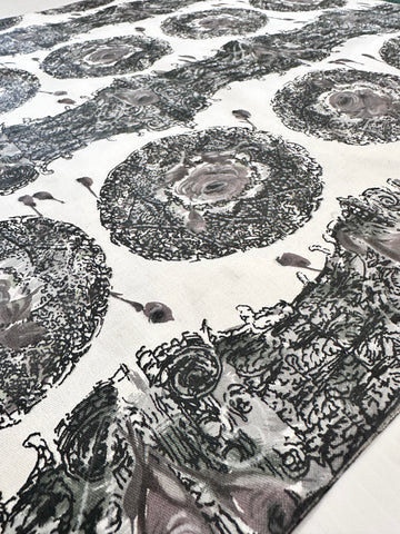 Vintage Fabric 1960s Dramatic Black Roses & Column Polished Cotton 88cm Wide