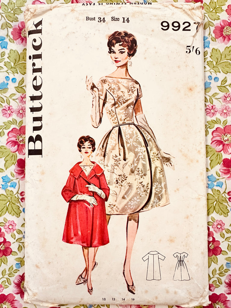 DRESS + COAT: Butterick Sewing Pattern c. 1961 Size 14 Complete FF *9927