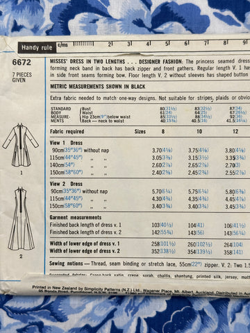 DAY OR EVENING DRESS: Simplicity Sewing Pattern 1980 Size 16 Unused Cut *6672