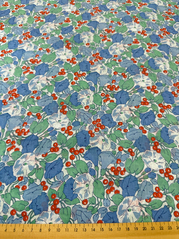 Vintage Fabric Oh My! Liberty?  Bright Old World Flowers & Berries Cotton 88cm Wide