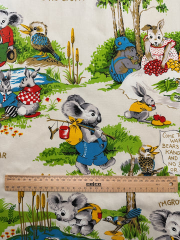 REMNANT Vintage Fabric Soft Furnishing Cotton Blinky Bill 1980s Pin Hole 49cm x 49cm