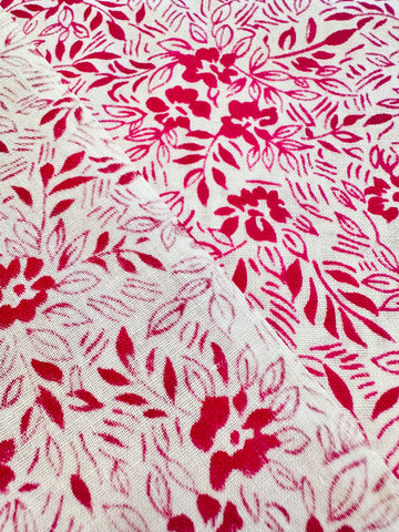 Vintage Fabric 1960s Bright Raspberry Pink Floral on White Cotton 86cm Wide