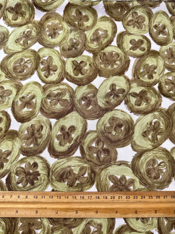 Vintage Fabric 1960s Olive Green Abstract Flowers Acetate Beautiful Feel 88cm Wide
