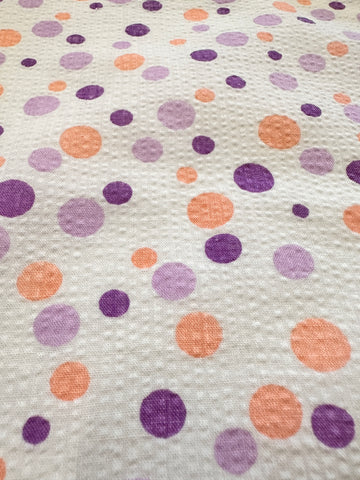 Vintage Fabric 1960s? Peach & Lavender Mod Spots Cotton Plisse Seersucker 88cm Wide