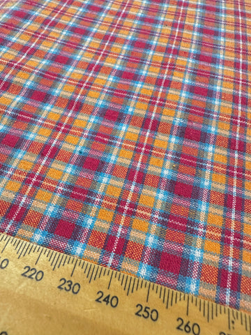 Vintage Fabric 70s 80s Bright Woven Plaid Cotton 104cm Wide