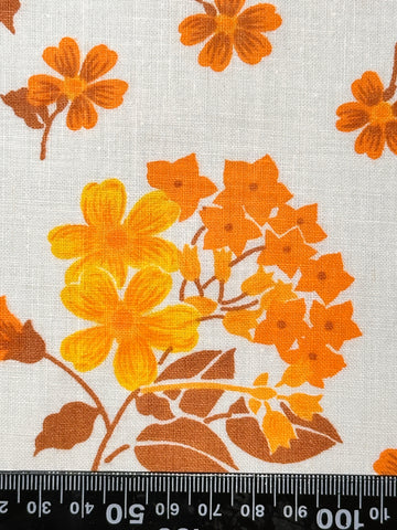 FAT QUARTER Vintage Fabric 70s Bright Orange Floral Spots Sheeting 50cm x 50cm