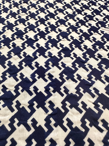 Vintage Fabric 1960s 70s Classic Navy Houndstooth Cotton Seersucker 88cm Wide