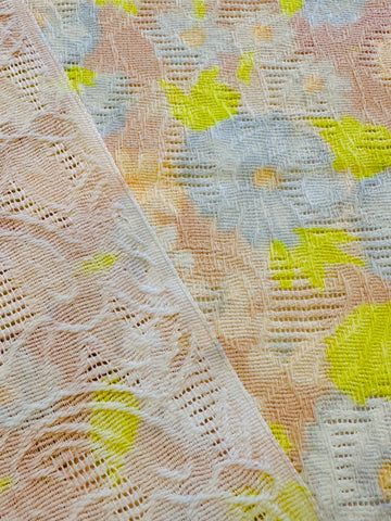 FAT QUARTER Vintage Fabric 1960s Lime Green & Grey Floral on Textured Cotton 44cm x 50cm