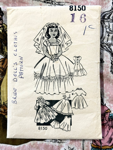 16” DOLL BRIDAL CLOTHES: Patt-O-Rama Mail Order Sewing Pattern 1950s 60s Complete *8150