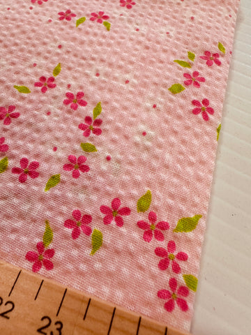 Vintage Fabric 1960s Pink Flowers on Pink Cotton Plisse 88cm Wide