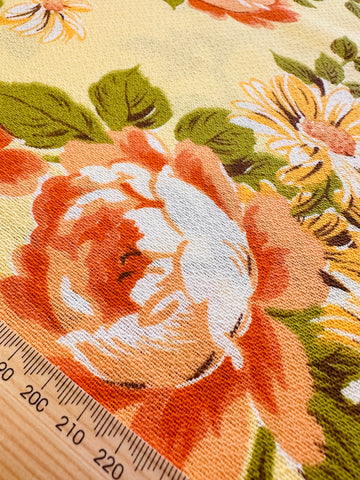 Vintage Fabric 1960s Bright Floral on Yellow Cotton Cretonne 88cm Wide