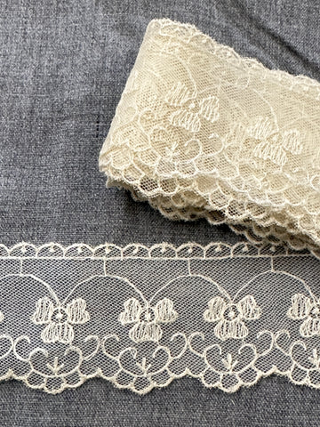 Vintage Cream/Pale Yellow Lace Trim Mid-Century Intricate 4.3cm Wide
