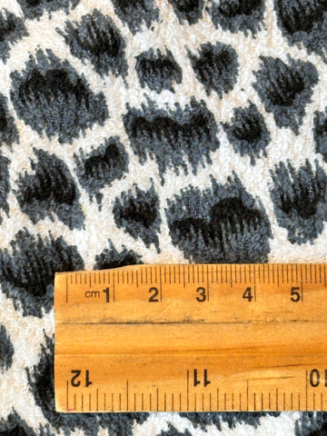 Vintage Fabric 80s? Cotton Terry Towelling Black Grey Leopard Print 128cm Wide