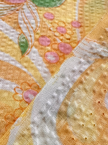 Vintage Fabric 1960s 70s Pacifica Psychedelic Yellow Tropical Cotton Plisse 88cm Wide