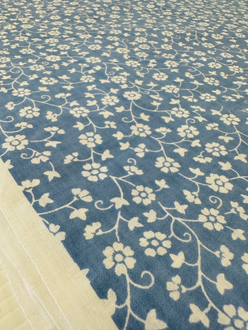 Vintage Fabric 1980s Laura Ashley Style Dusky Blue Base w/ White Floral 118cm Wide