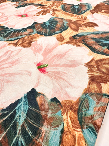 Vintage Fabric 1960s Romantic Floral Polished Cotton 88cm Wide